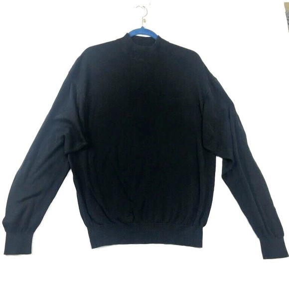 Men's Pullover Silk Cotton Blend Knit Sweater Baracuta Ribbed Neck Black Sz XXL - Picture 1 of 6